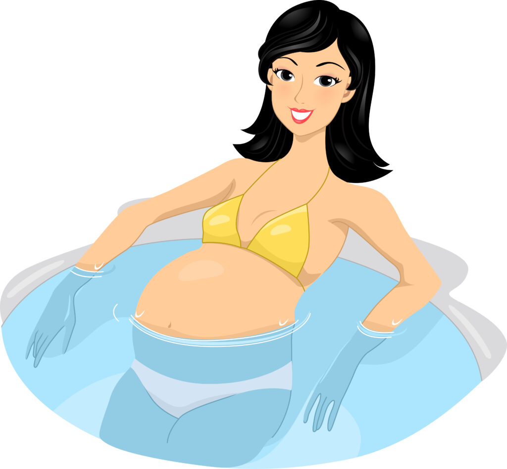 Pregnant woman staying cool in a tub.