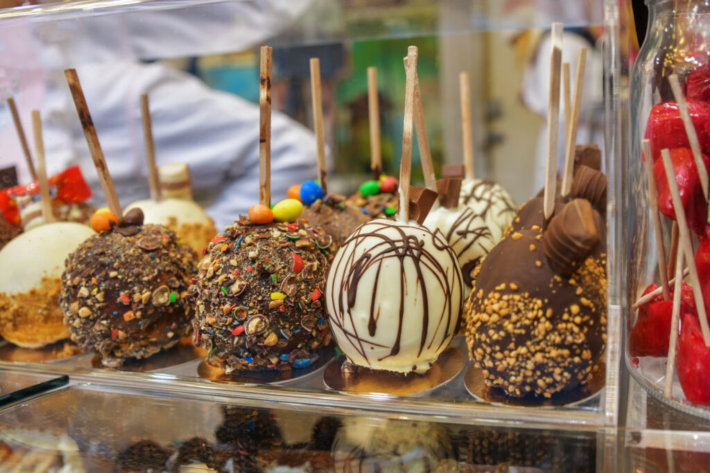 Delicious candy and caramel apples are a treat in the fall.