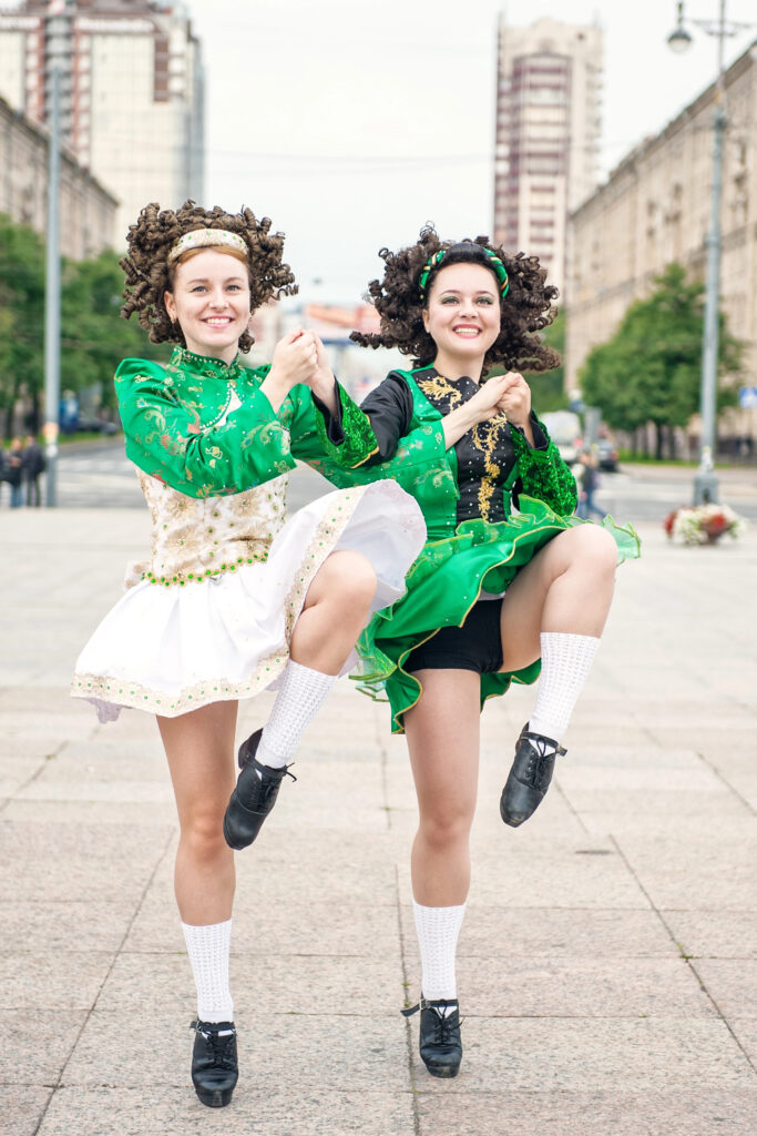 Two young women doing Irish Step Dancing