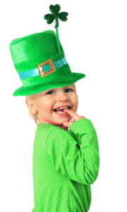 Young boy is dressed in green for St. Patrick's Day