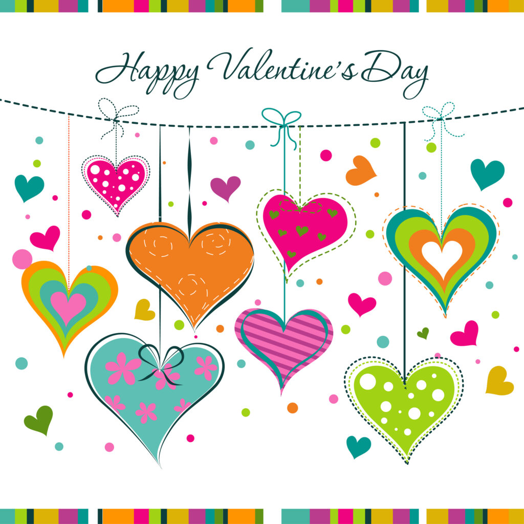 Pretty Valentine's Day card with lots of hearts.